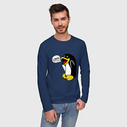 Лонгслив хлопковый мужской Пингвин: Linux, цвет: тёмно-синий — фото 2