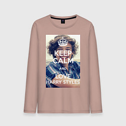 Лонгслив хлопковый мужской Keep Calm & Love Harry Styles, цвет: пыльно-розовый