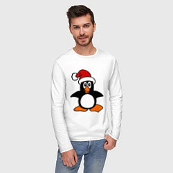 Лонгслив хлопковый мужской Новогодний пингвин, цвет: белый — фото 2