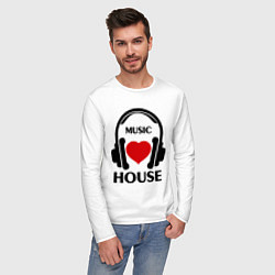 Лонгслив хлопковый мужской House Music is Love, цвет: белый — фото 2