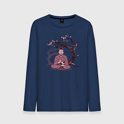 Лонгслив хлопковый мужской Будда Сакура, цвет: тёмно-синий