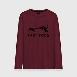 Лонгслив хлопковый мужской Fast food черный, цвет: меланж-бордовый