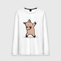 Лонгслив хлопковый мужской Dabbing Pig, цвет: белый