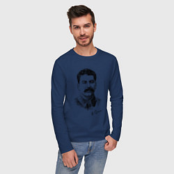Лонгслив хлопковый мужской Товарищ Сталин цвета тёмно-синий — фото 2
