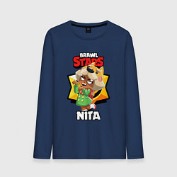 Лонгслив хлопковый мужской BRAWL STARS NITA, цвет: тёмно-синий