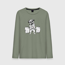 Лонгслив хлопковый мужской Мопс пауэрлифтер, цвет: авокадо