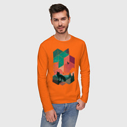 Лонгслив хлопковый мужской Геометрический пейзаж цвета оранжевый — фото 2