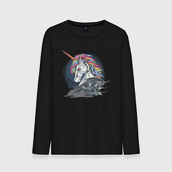 Лонгслив хлопковый мужской Единорог Rock, цвет: черный