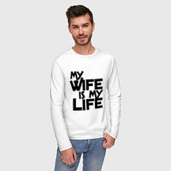 Лонгслив хлопковый мужской My wife is my life (моя жена - моя жизнь), цвет: белый — фото 2