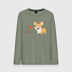 Лонгслив хлопковый мужской I LOVE CORGI, цвет: авокадо