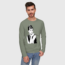Лонгслив хлопковый мужской Одри Хепбернхлопок, цвет: авокадо — фото 2