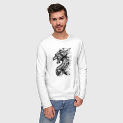 Лонгслив хлопковый мужской Китайский дракон арт, цвет: белый — фото 2