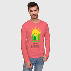 Лонгслив хлопковый мужской Hello Spring, цвет: коралловый — фото 2