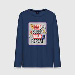 Лонгслив хлопковый мужской EAT SLEEP GAME REPEAT, цвет: тёмно-синий