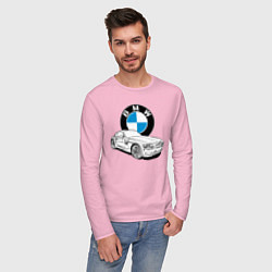 Лонгслив хлопковый мужской BMW цвета светло-розовый — фото 2