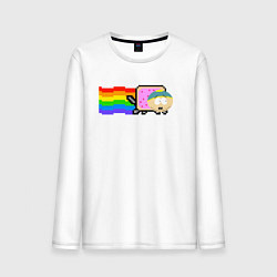 Лонгслив хлопковый мужской Картман Nyan Cat, цвет: белый