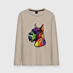 Лонгслив хлопковый мужской Берегись шнауцеров!, цвет: миндальный