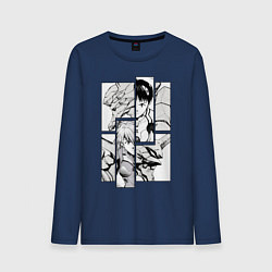 Лонгслив хлопковый мужской Аска и Синдзи, Евангелион, цвет: тёмно-синий