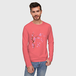 Лонгслив хлопковый мужской Розовая сакура, цвет: коралловый — фото 2