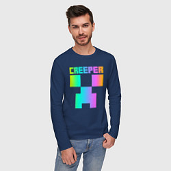 Лонгслив хлопковый мужской MINECRAFT CREEPER, цвет: тёмно-синий — фото 2
