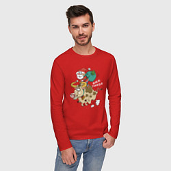 Лонгслив хлопковый мужской Санта на олене, цвет: красный — фото 2