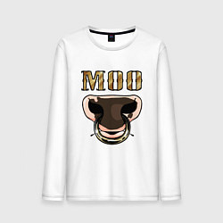 Лонгслив хлопковый мужской Bull Moo, цвет: белый