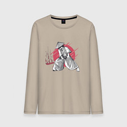 Лонгслив хлопковый мужской Катана Самурая, цвет: миндальный