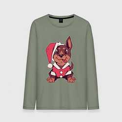 Лонгслив хлопковый мужской Рождественский пёсик, цвет: авокадо