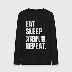 Лонгслив хлопковый мужской EAT SLEEP CYBERPUNK REPEAT, цвет: черный