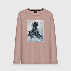 Лонгслив хлопковый мужской Лошадь арт, цвет: пыльно-розовый