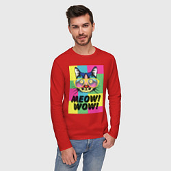 Лонгслив хлопковый мужской Pop Cat Meow Wow!, цвет: красный — фото 2