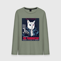 Лонгслив хлопковый мужской Кот Терминатор пародия, цвет: авокадо