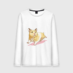 Лонгслив хлопковый мужской Бегущий хомячек рисунок, цвет: белый