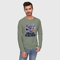 Лонгслив хлопковый мужской Worlds best English Teacher, цвет: авокадо — фото 2