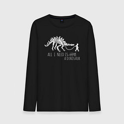 Лонгслив хлопковый мужской All a need is dinosaur, цвет: черный