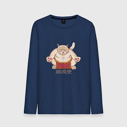 Лонгслив хлопковый мужской Толстый Кот Сумо, цвет: тёмно-синий