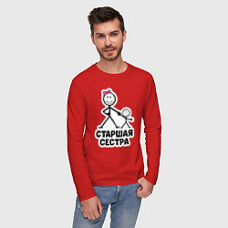 Лонгслив хлопковый мужской Старшая сестра, цвет: красный — фото 2