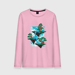 Лонгслив хлопковый мужской Парящие острова Пейзаж, цвет: светло-розовый