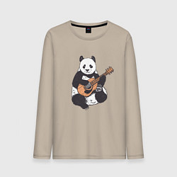 Лонгслив хлопковый мужской Панда гитарист Panda Guitar, цвет: миндальный