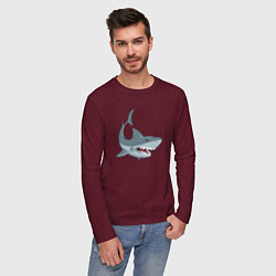 Лонгслив хлопковый мужской Агрессивная акула цвета меланж-бордовый — фото 2
