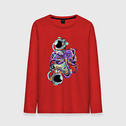 Лонгслив хлопковый мужской Осьминог и Космонавт, цвет: красный