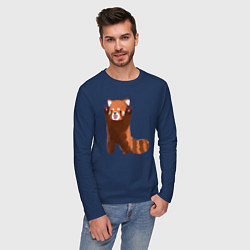 Лонгслив хлопковый мужской Нападение милой панды, цвет: тёмно-синий — фото 2