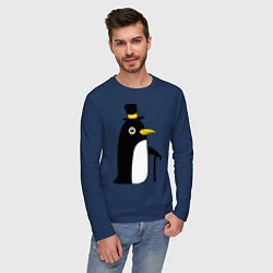 Лонгслив хлопковый мужской Пингвин в шляпе, цвет: тёмно-синий — фото 2