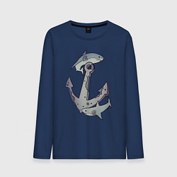 Лонгслив хлопковый мужской Sharks around the anchor цвета тёмно-синий — фото 1