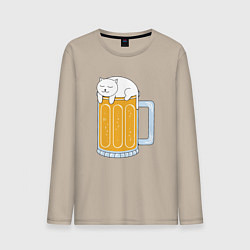 Лонгслив хлопковый мужской Beer Cat, цвет: миндальный