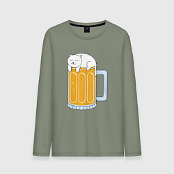 Лонгслив хлопковый мужской Beer Cat, цвет: авокадо