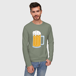 Лонгслив хлопковый мужской Beer Cat, цвет: авокадо — фото 2
