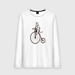 Лонгслив хлопковый мужской Винтажный кот на велосипеде, цвет: белый