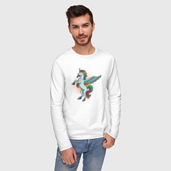 Лонгслив хлопковый мужской Единорог с крыльями, цвет: белый — фото 2