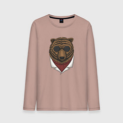 Лонгслив хлопковый мужской Крутой Медведь в очках, цвет: пыльно-розовый